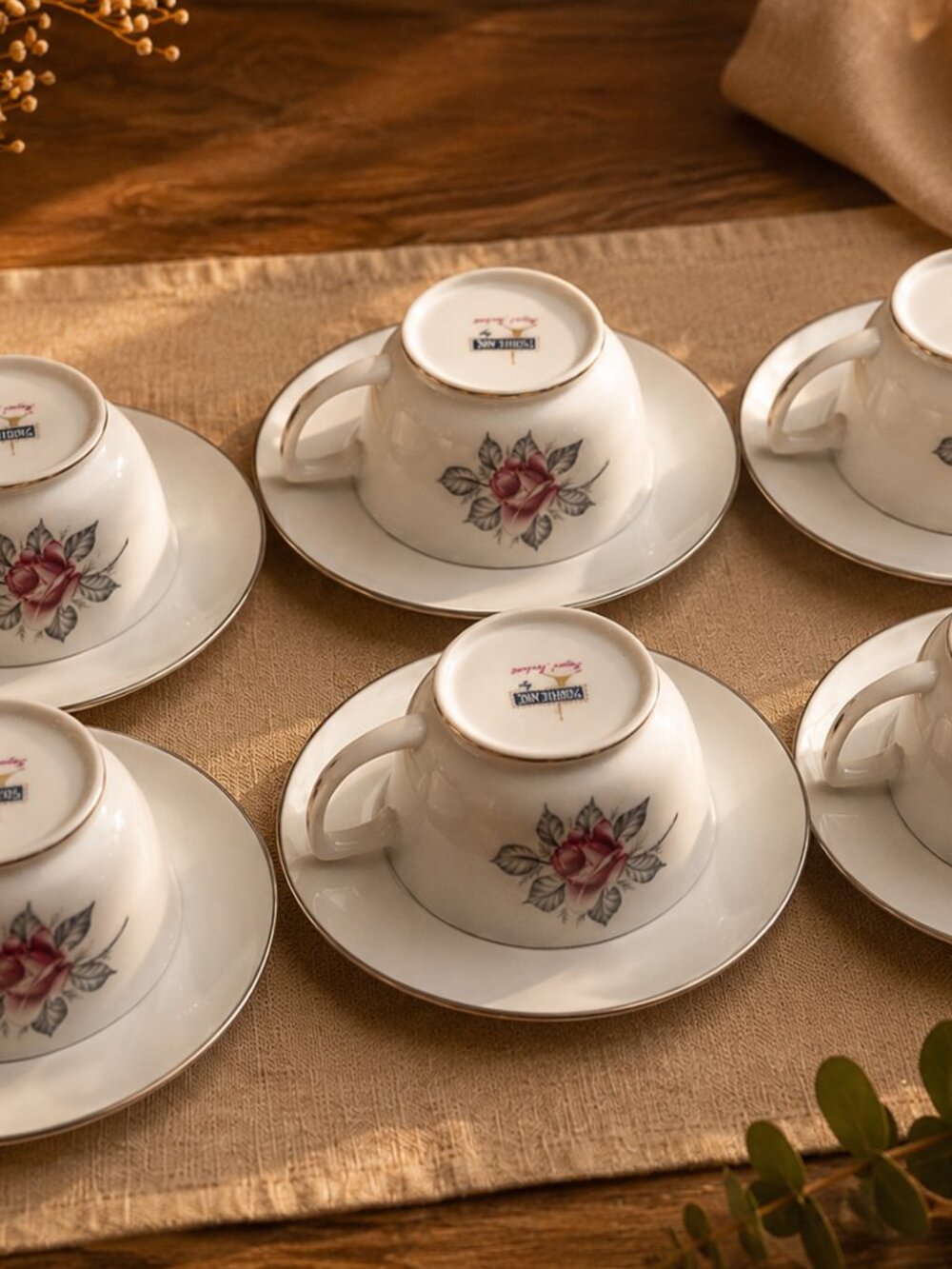 Vintage Parisienne Royal Jackson Tea Cup Saucer Set 6 Pink Rose Cotaggecore